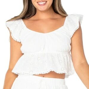 NWT Celebrity Pink Juniors Eyelet Flutter Sleeve Top Size M
